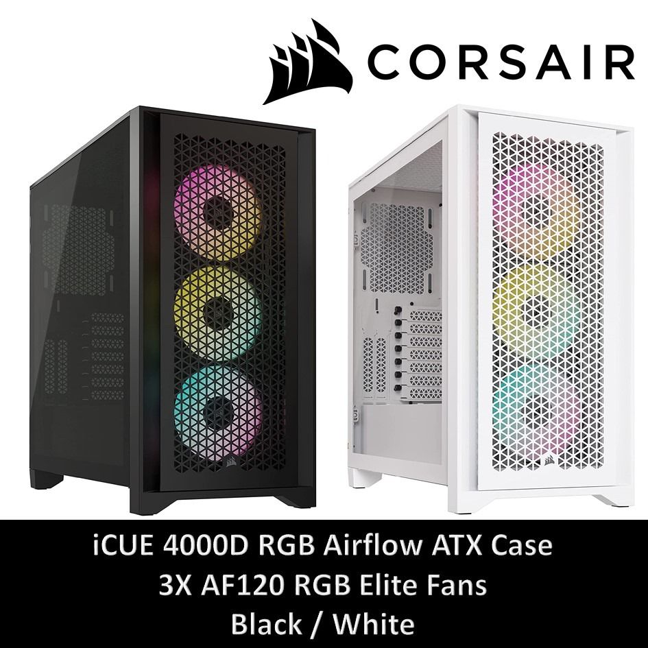 CORSAIR iCUE 4000D RGB AIRFLOW Mid-Tower Case, Black - 3x AF120