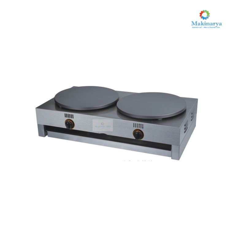 Crepe Maker Machine Gas and Electric Double Plate (Category: Other Kitchen Appliances) located in Manila. Submitted by makinaryageneral.merchandise (Listing ID 1222184411, Image 2). Description: 1. Stainless Steel Body 2. Ignition Switch 3. Non-stick cook top 4. Ignition Assembly 5. Gas Inlet 6. Slag tray Model: FYA-2R GAS Gas Type: LPG Gas Power 54TU/hr Gas Pressure: 2800Pa Stove Diameter: 400mm Stove Thickness: 20mm Single Crepe Machine (Gas an