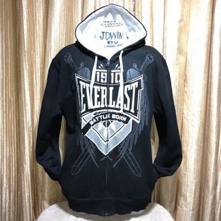 EVERLAST SPELLOUT MEN’S HOODIE JACKET FULLDOWN ZIPPER BLACK (Please view all photos and read description)