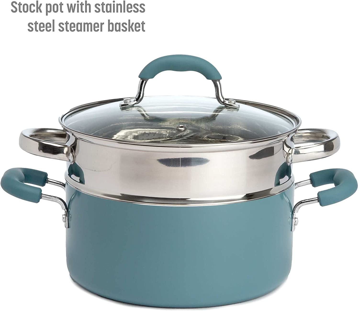 Goodful Cookware Set with Premium Non-Stick Coating, Dishwasher Safe Pots  and Pans, Tempered Glass Steam Vented Lids, Stainless Steel Steamer, and  Bamboo Cooking Utensils Set, 12-Piece, Turquoise, Everything Else on  Carousell