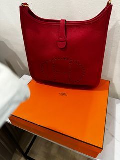 Auth Hermes Evelyne II TPM 16 Taurillon Maurice Rouge Red Women's  Messenger Bag