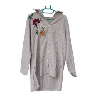 Kemeja stripe with flowers like zara benang jarum uniqlo- Mididress