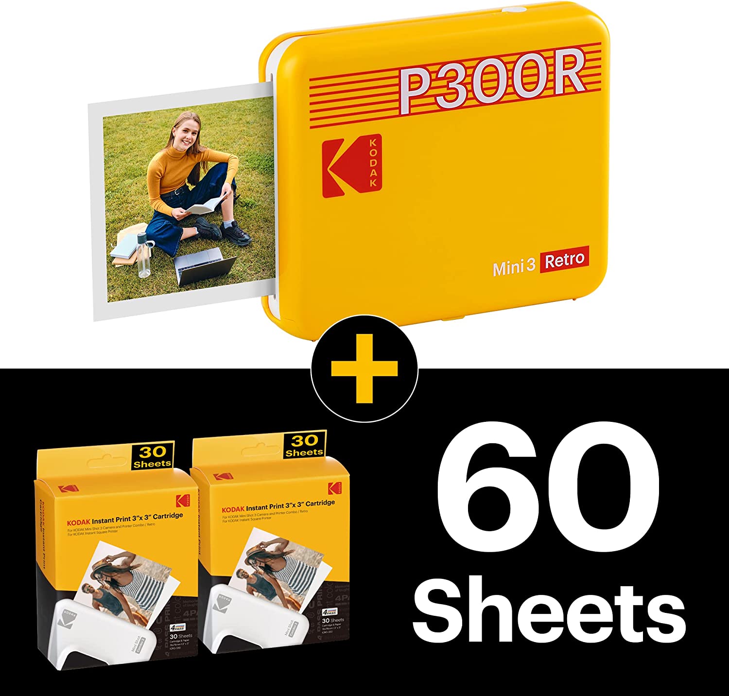 Kodak Mini 3 Retro Portable Instant Photo Printer  3 x 3 Photo Printer +  60 Sheets Bundle – Kodak Photo Printer