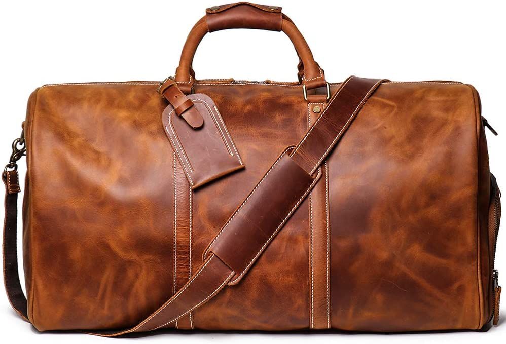 LEATHFOCUS 24 Leather Weekender Bag with Shoe Compartment Classic Mens Leather Travel Duffel Overnight Bag Brown Everything Else on Carousell