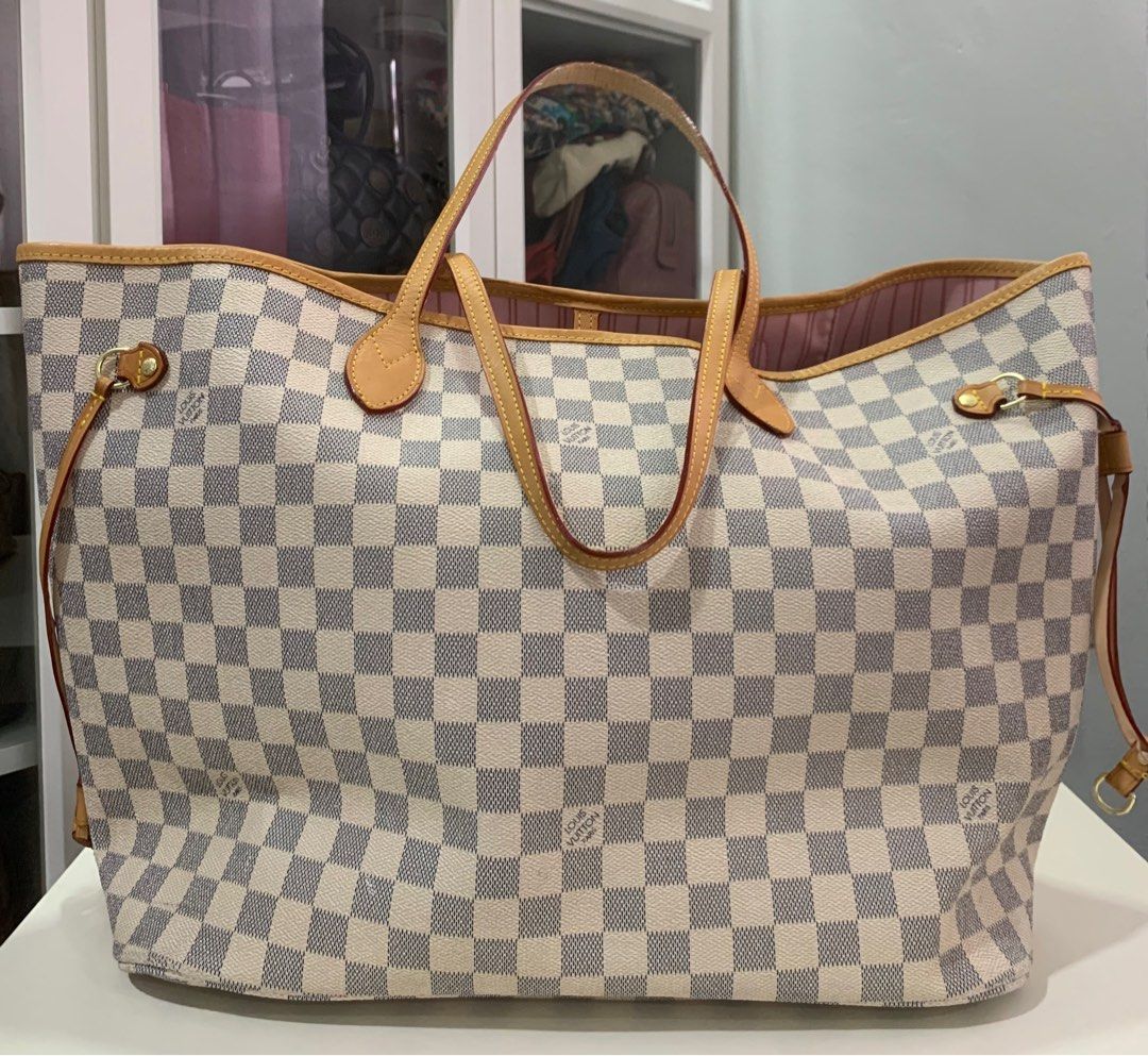 LV NEVERFULL DAMIER AZUR MM TOTE BAG, Luxury, Bags & Wallets on Carousell