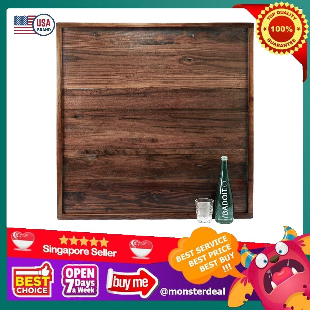MAGIGO 36 x 36 Inches Extra Large Square Black Walnut Wood Ottoman Tray with Handles Serve Tea Coffee Classic 3 Feet Wooden Decorative Serving Tray