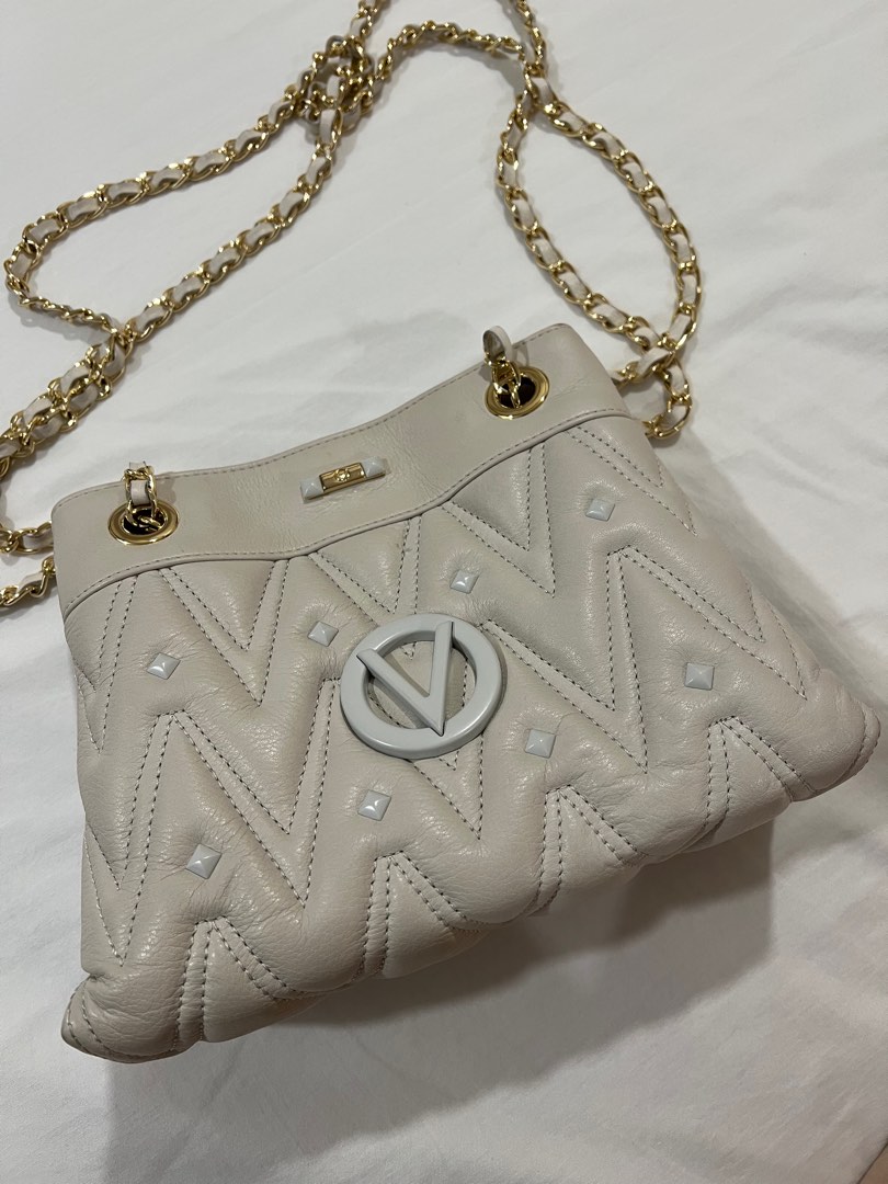 MARIO VALENTINO Crossbody Bag Logo in Cream with Gold Hardware, Luxury
