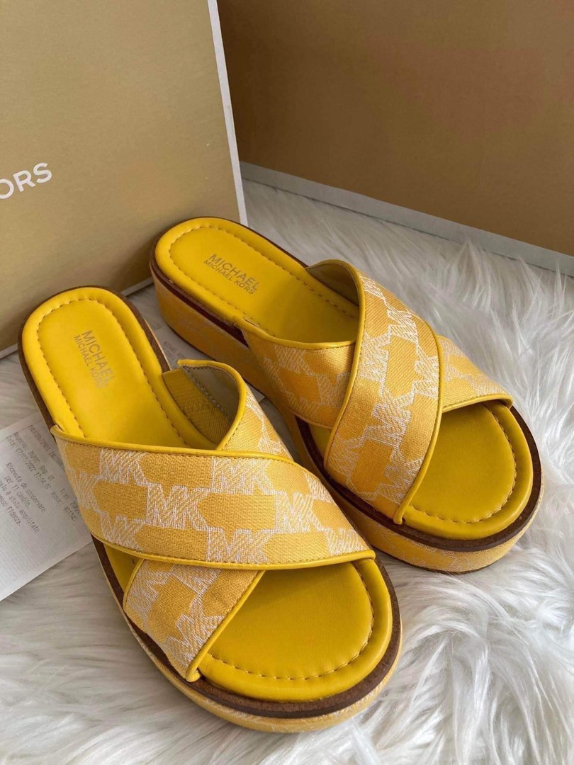 Yellow michael kors slides clearance