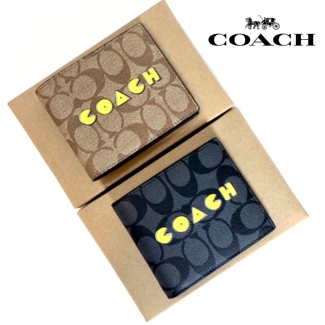 New Coach Original F75910 F75912 ID Bifold Short Wallet In Signature Canvas With Pacman Men Short Fold Purse with Full Set of Coach Package