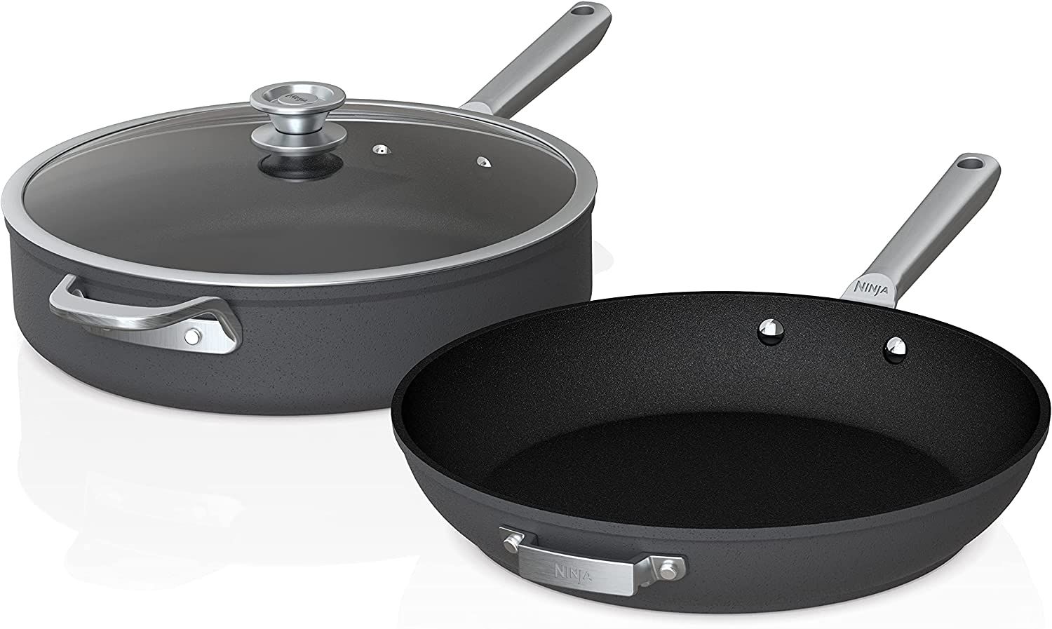 Ninja C53300 Foodi NeverStick Premium 3 Piece Cookware Set with Glass Lid Anti Scratch Nest System Hard Anodized Nonstick Durable Oven Safe to