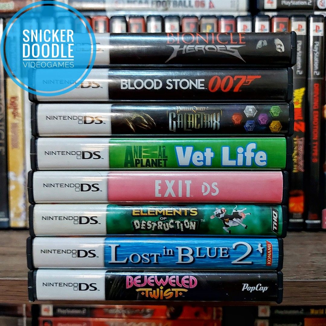 Nintendo DS Games US Region Pt2 (Category: Nintendo) located in Manila. Submitted by watchesvideogamestoys (Listing ID 1222189905, Image 1). Description: FOR SALE NINTENDO DS GAMES Animal Planet Vet Life - PhP349 Bionicle Heroes - PhP899 Blood Stone 007 - PhP899 Bejeweled Twist - PhP349 Elements of Destruction - PhP499 Exit DS - PhP499 Lost in Blue 2 - PhP1299 Puzzle Quest Galactrix - PhP599 - All games are in good working condition - Guaranteed 