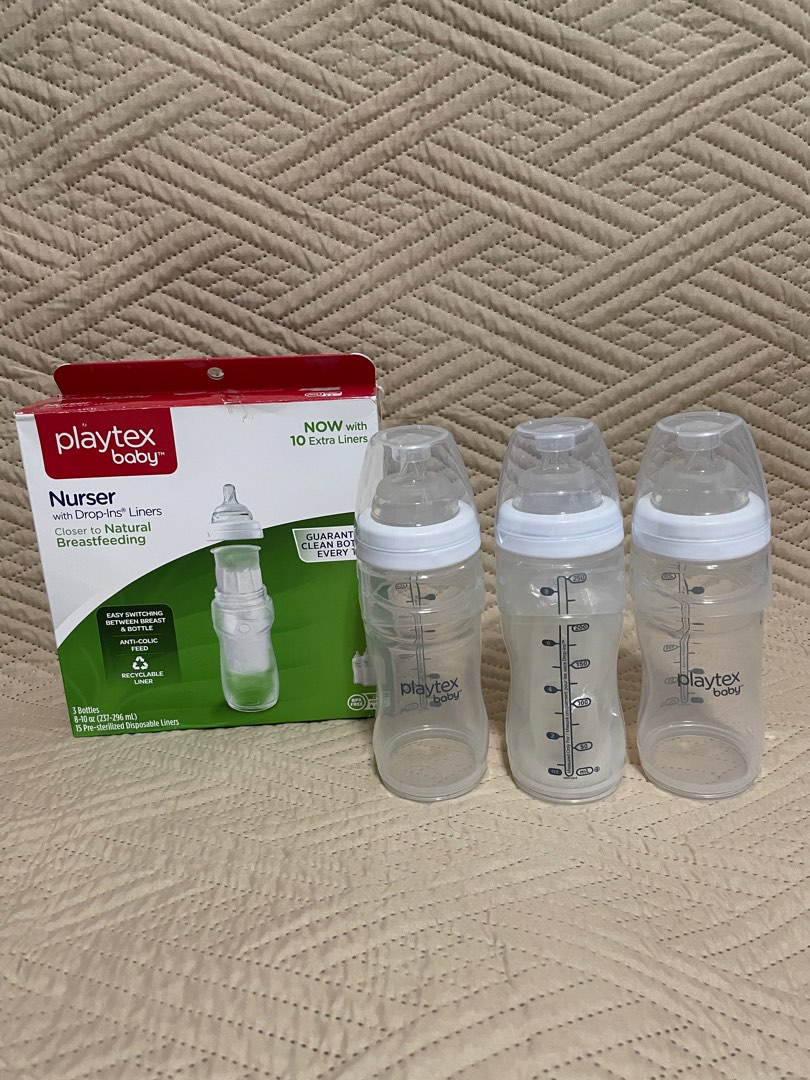 Playtex Baby Nurser Bottle 8oz 10oz 3pcs with 50pcs Disposable DropIns Liners, Babies & Kids
