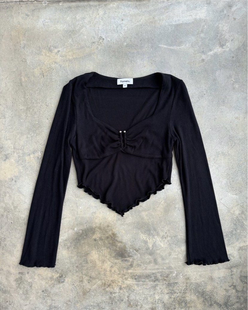 pomelo black long sleeve bustier top, Women's Fashion, Tops ...