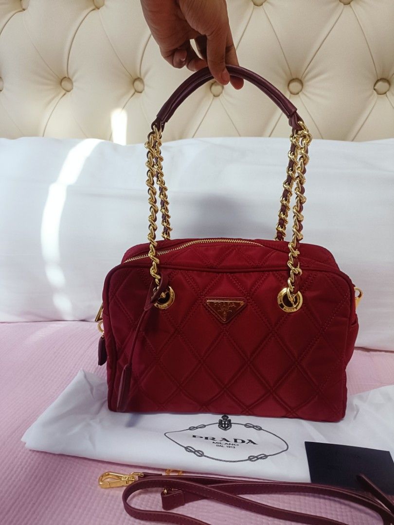 Preloved Prada Tessuto Nylon Canvas Maroon (Category: Luxury Bags & Wallets) located in Cebu City. Submitted by elcoleccion21 (Listing ID 1222112795, Image 2). Description: Japan Source Preloved Bag In excellent condition coded lampo zip.