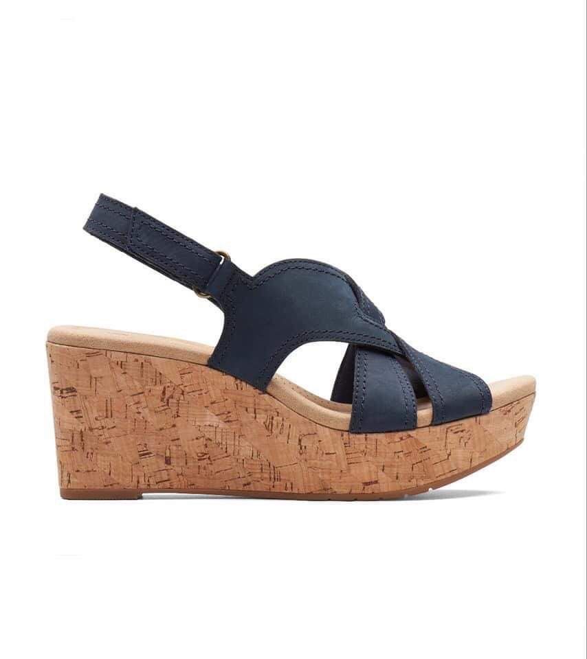 Clarks navy online wedge sandals