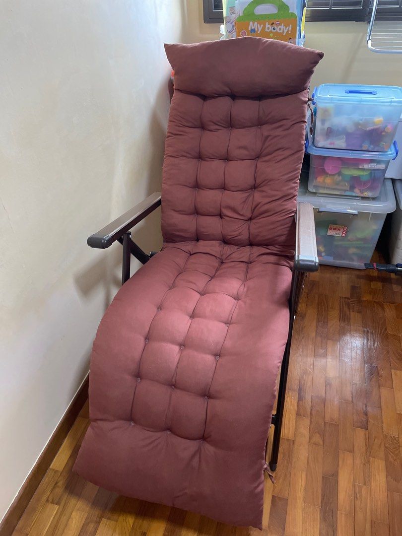 Rattan Foldable Recliner Chair + cushion, Furniture & Home Living, Furniture, Chairs on Carousell