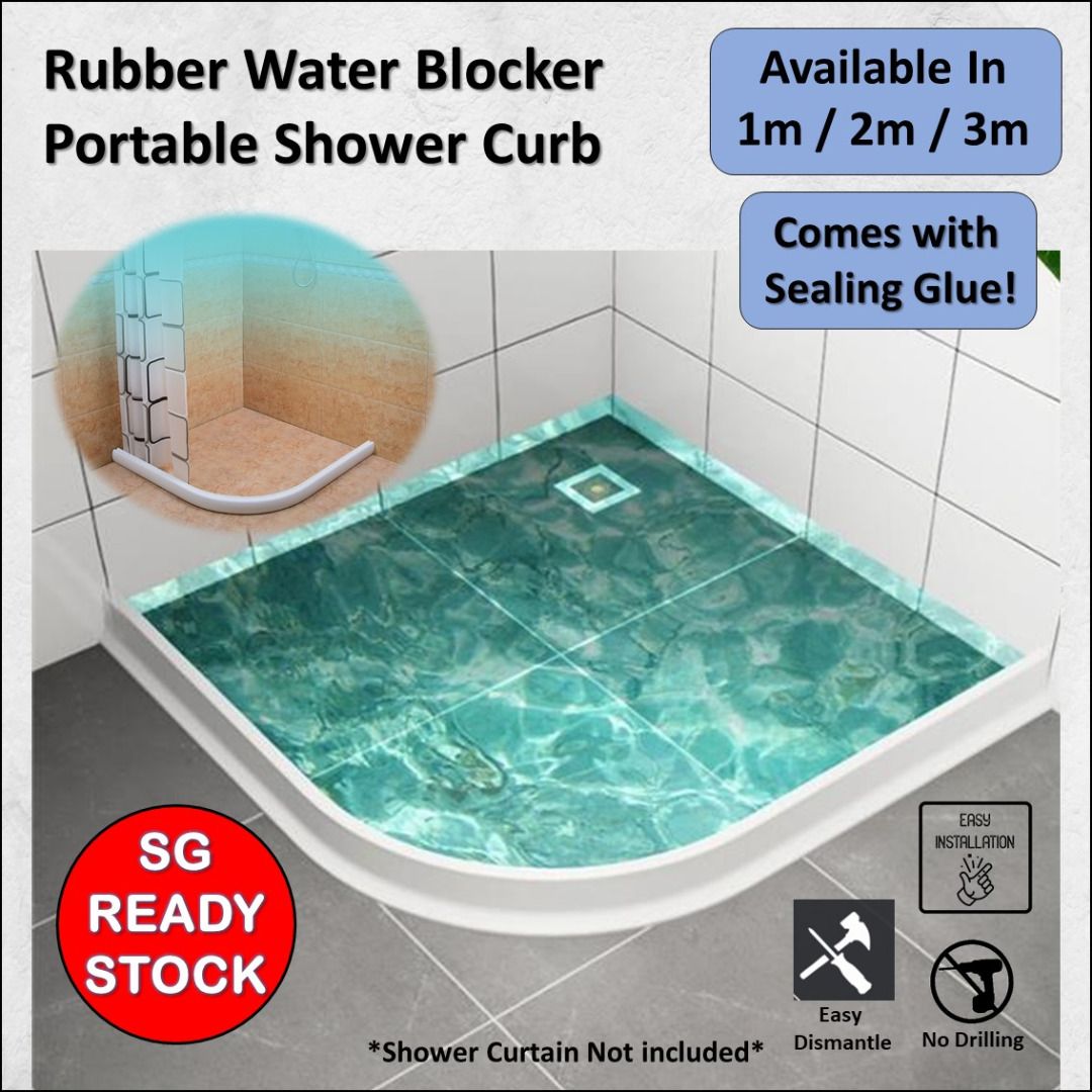SG STOCK Silicon Water Blocker Toilet Shower Curb Water Stopper Block Self Adhesive Bathroom Sink Laundry Room Wet Dry Separator Separation