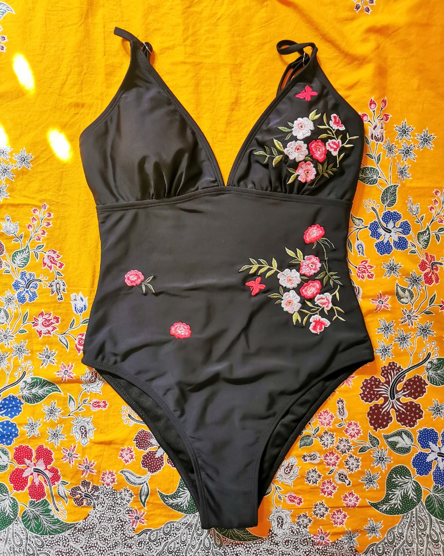Shein Black Embroidered One Piece On Carousell 