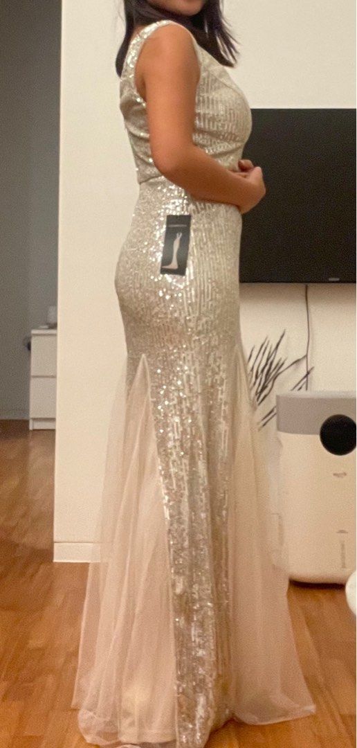 silver Evening gown, Women's Fashion, Dresses & Sets, Evening dresses