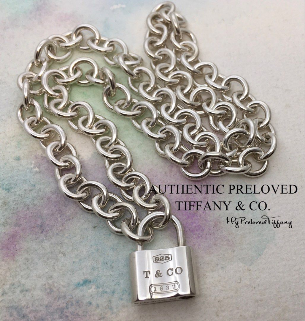 Tiffany & Co. 1837 Lock Padlock Pendant Necklace 16" 18k