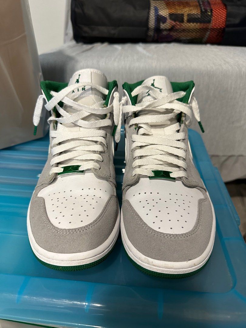US 9.5 Air Jordan 1 Mid SE Green Grey Men s Fashion Footwear
