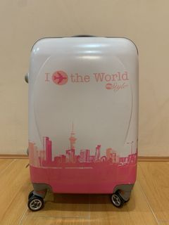 [USED ONCE] I travel the world my style pink printed pattern lightweight handcarry carry-on polycarbonate trolley travel luggage with 4 pieces 360 rotating wheels and built-in passcode lock