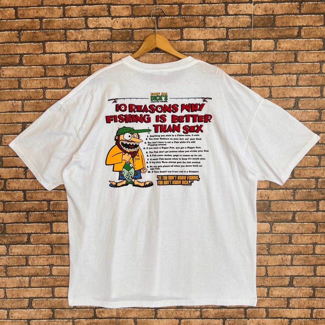 Vintage 90's Adult Fishing Is Better Than Sex Humor Funny Parody Tee, Men's  Fashion, Tops & Sets, Tshirts & Polo Shirts on Carousell