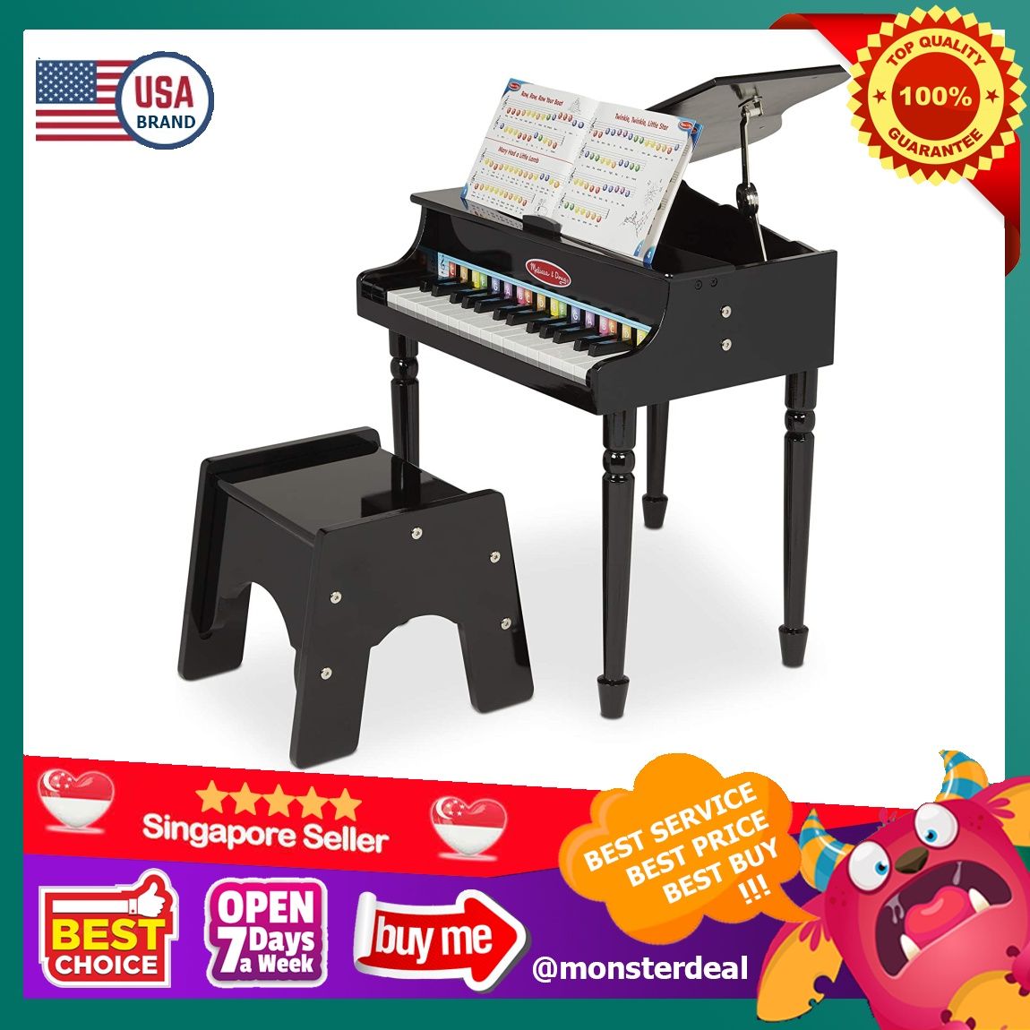 [YBR] (chk) Melissa & Doug LearnToPlay Classic Grand Piano With 30