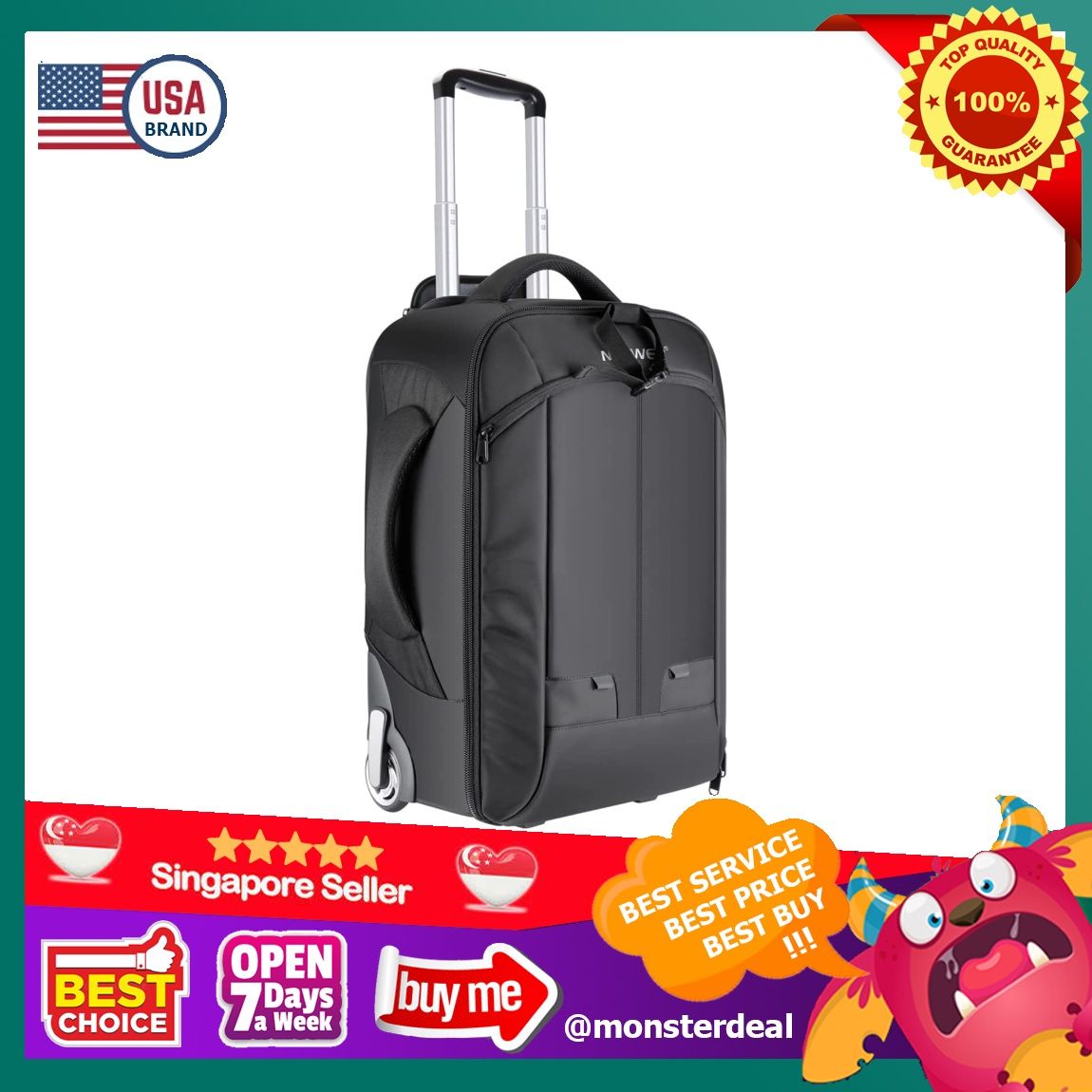 YBR Neewer 2 in 1 Convertible Wheeled Camera Backpack Luggage Trolley Case with Double Bar Anti shock Detachable Padded Compartment for SLR DSLR Cameras Tripod Lens and Other Accessories Photography P...