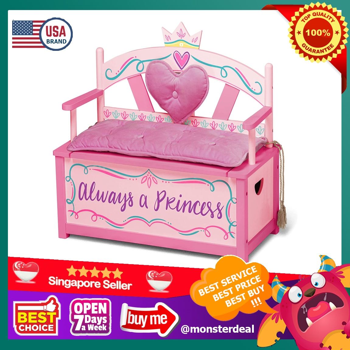 Wildkin princess shop toy box bench