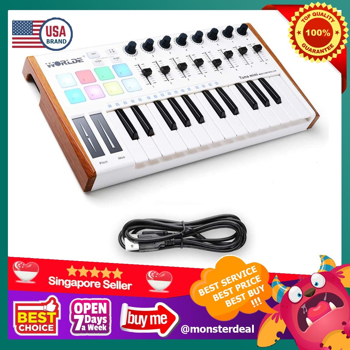 YBR Worlde 25 Key USB Portable Tuna Mini MIDI Keyboard MIDI