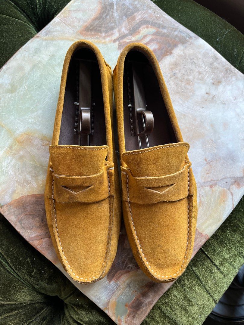Yellow suede loafers sales