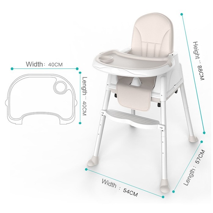 3in1 Adjustable Baby High Chair with Table, Wheels and Seat Cushions