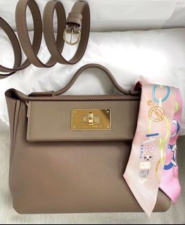 🆕 AUTHENTIC HERMES MINI 2424 ETOUPE EVERCOLOR IN GOLD HARDWARE