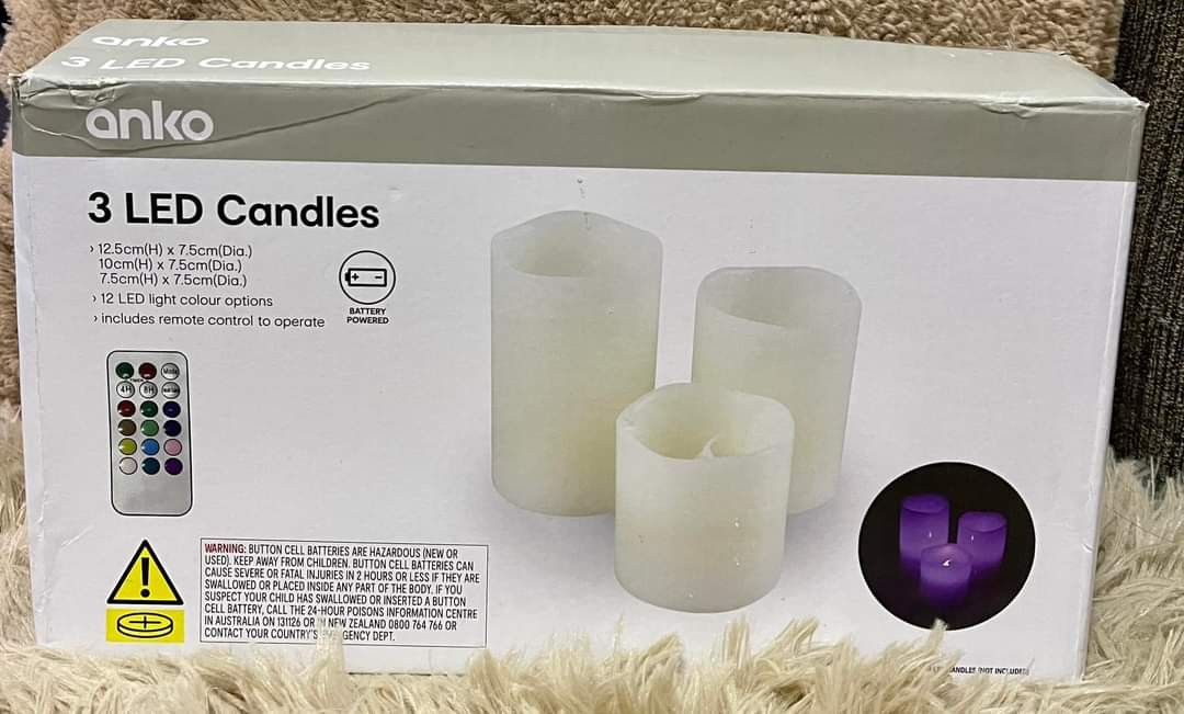 Anko 3 LED Battery Operated Candles with remote, Furniture & Home