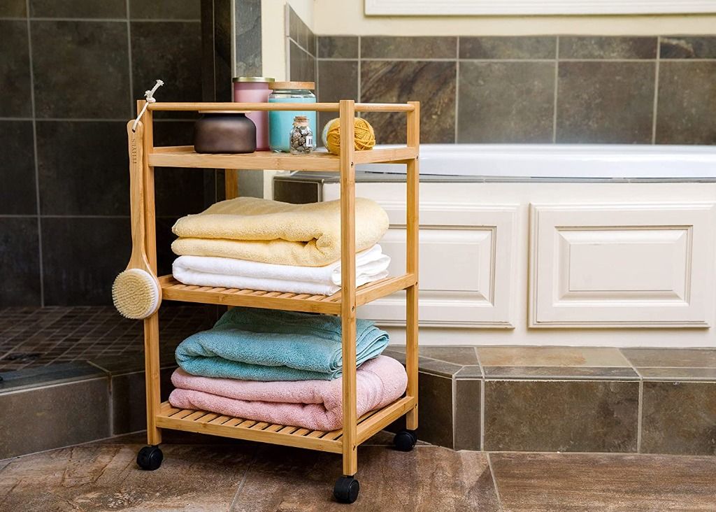 Narrow storage shelves on on sale wheels