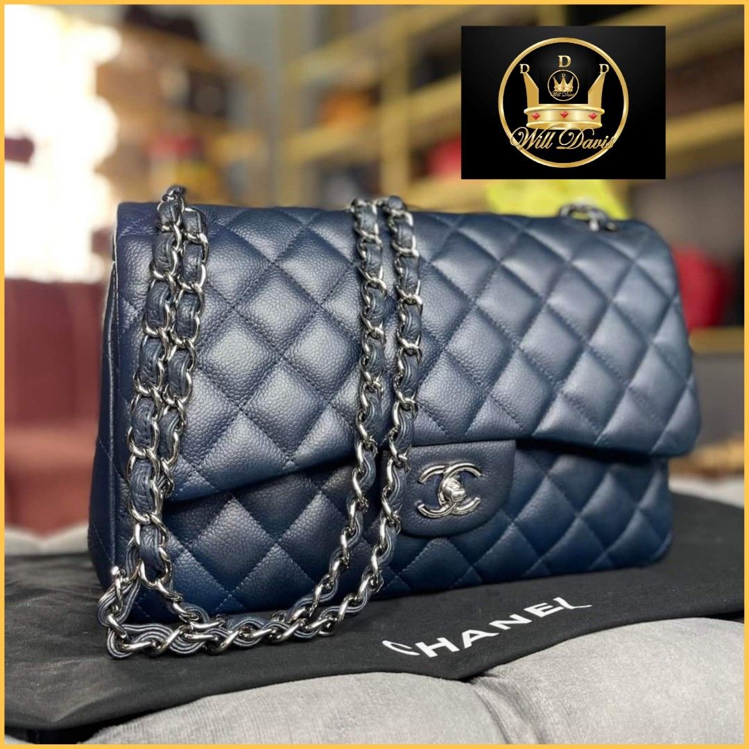 Chanel Mini Rectangular Flap Chevron Leather Crossbody Bag Navy Blue