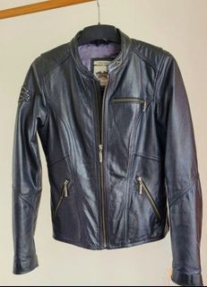 Authentic Harley Davidson Label Embellished Black Genuine Leather Jacket Women