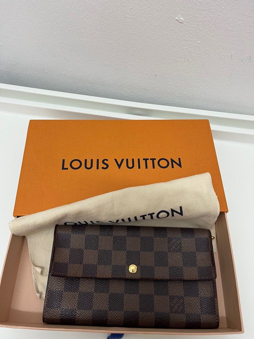 Auth Louis Vuitton Damier Bifold Long Wallet Portefeuille Sarah