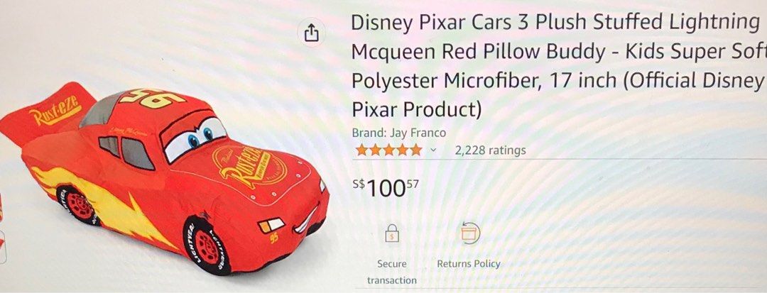 Disney Pixar Cars 3 Plush Stuffed Lightning Mcqueen Red Pillow Buddy - Kids  Super Soft Polyester Microfiber, 17 inch (Official Disney Pixar Product)