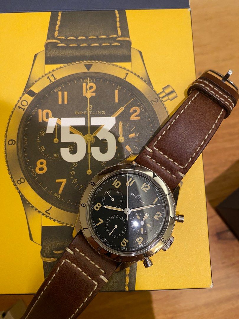Breitling AVI 765 re edition limited (Category: Luxury Watches) located in Quezon City. Submitted by gambitph (Listing ID 1222355140, Image 3). Description: FA: 2021 Limited edition Breitling AVI 765 re edition. Condition is 9.5/10. Still under warranty till 2025. Comes complete double box and papers. Comes also with lightly used original black leather strap..
