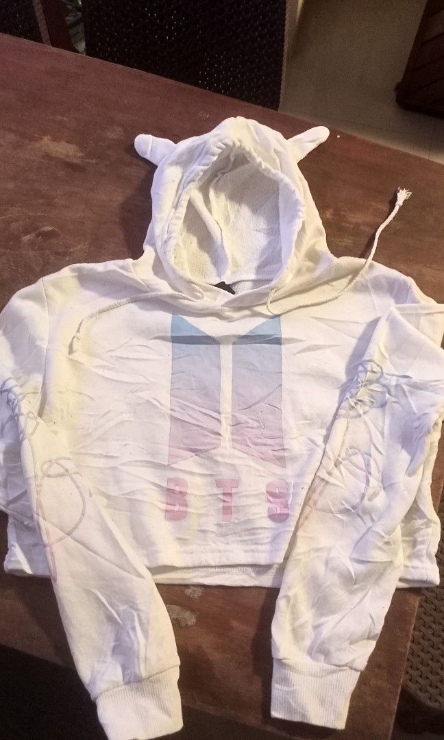 BTS cat ears crop top hoodie j hope small Women s Fashion Tops Longsleeves on Carousell