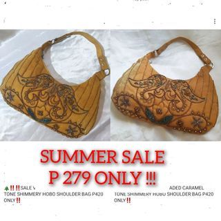 CARAMEL TONE BEADED HOBO SHOULDER BAG