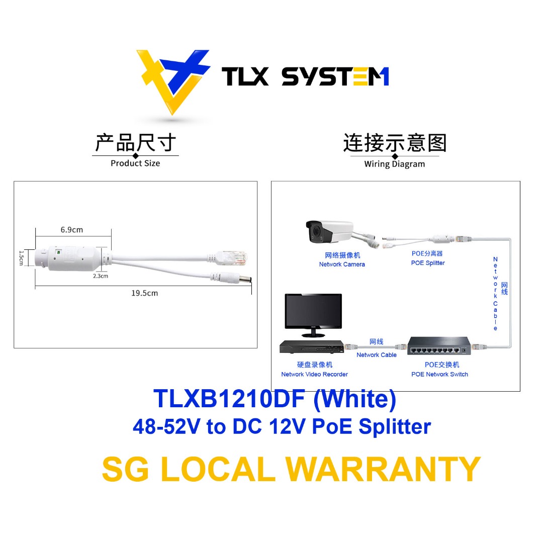 CCTV POE Splitter/IP Camera POE Splitter DC12V Power Over RJ45