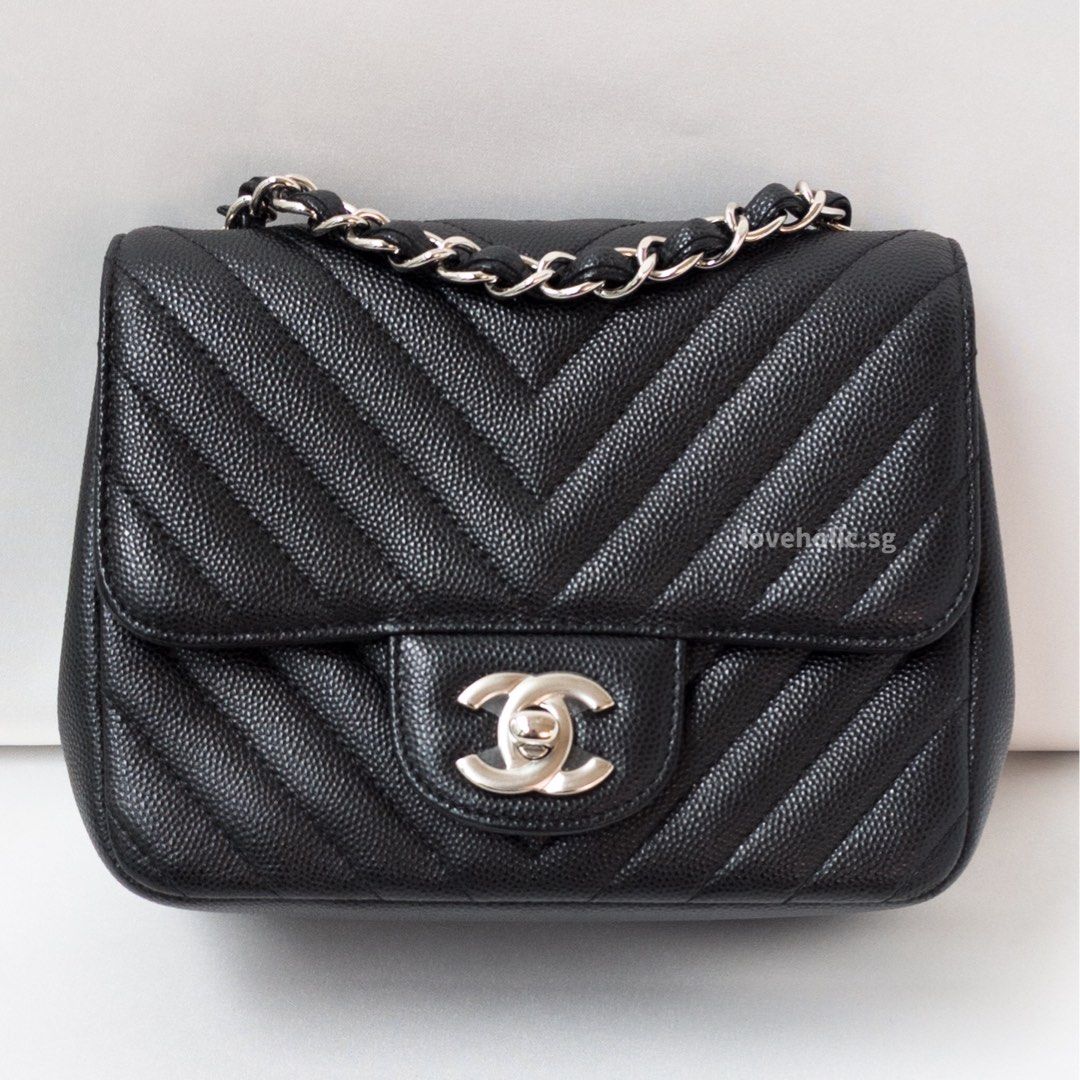 Chanel Classic Flap Chervon Mini Square Black Caviar Silver Hardware sku 1770 Luxury Bags Wallets on Carousell