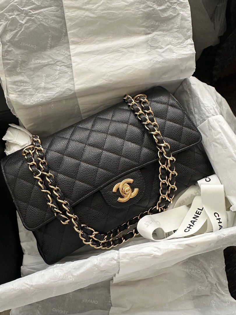 Chanel Flap Bag Lambskin Gold Tone Metal Black  Nice Bag