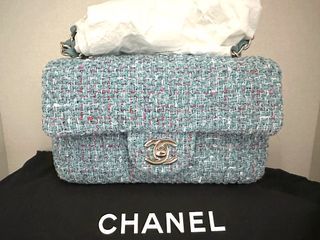 Chanel Small Gabrielle Tweed Shoulder Bag in blue canvas Cloth ref