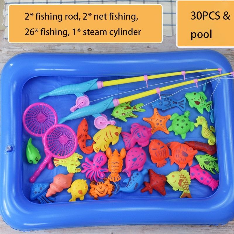 Children Fishing Toys Set Magnetic Play Water Baby Toy Fish Square