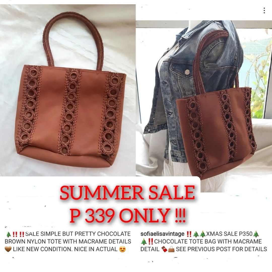 CHOCOLATE BROWN NYLON TOTE SHOULDER BAG (Category: Tote Bags) located in Binangonan. Submitted by KeiCae (Listing ID 1222391432, Image 1). Description: PRETTY CHOCOLATE BROWN NYLON TOTE SHOULDER BAG WITH MACRAME DETAILS. NICE IN ACTUAL!.