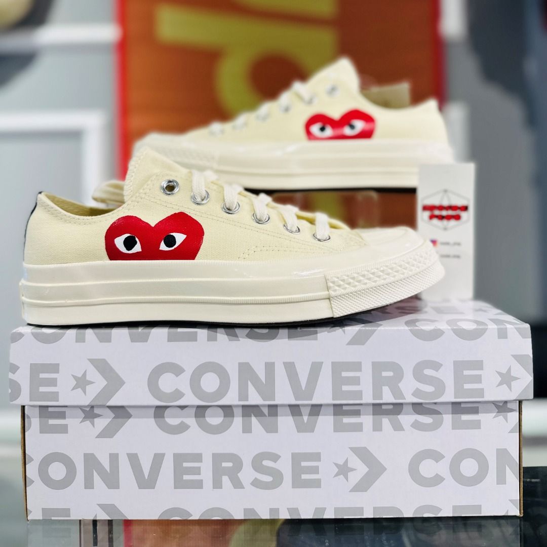 Converse Comme Des Garcons CDG Play Chuck Taylor Low Top Cream White Men s Fashion Footwear Sneakers on Carousell
